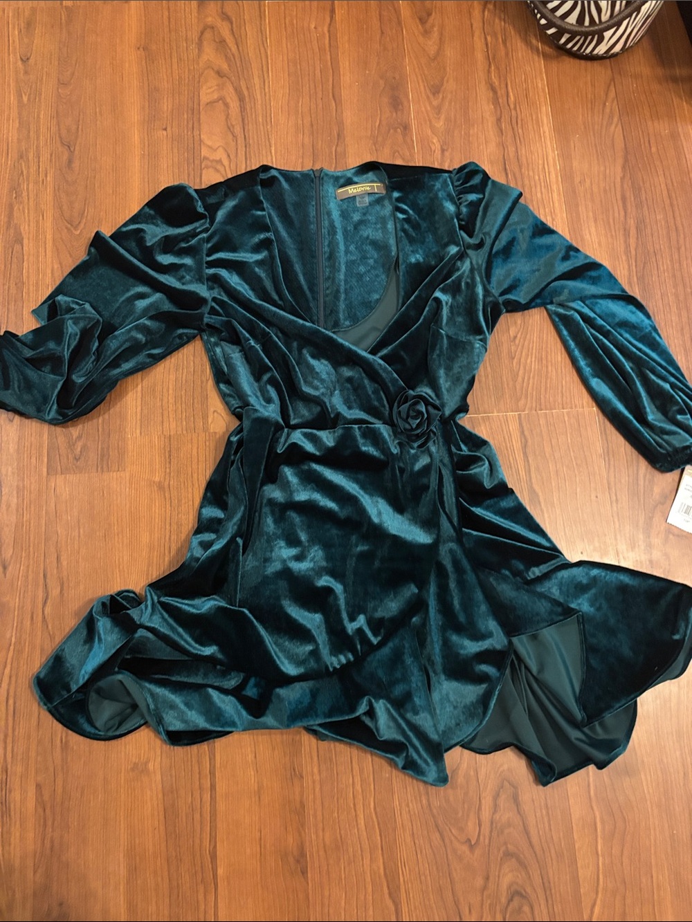 Velvet Wrap Long Sleeve Dress in Teal